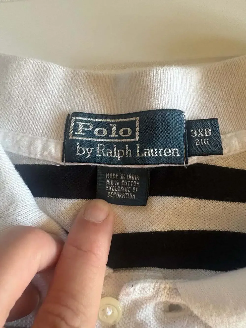 Polo by Ralph Lauren Striped Polo Shirt White Black 3XB Big